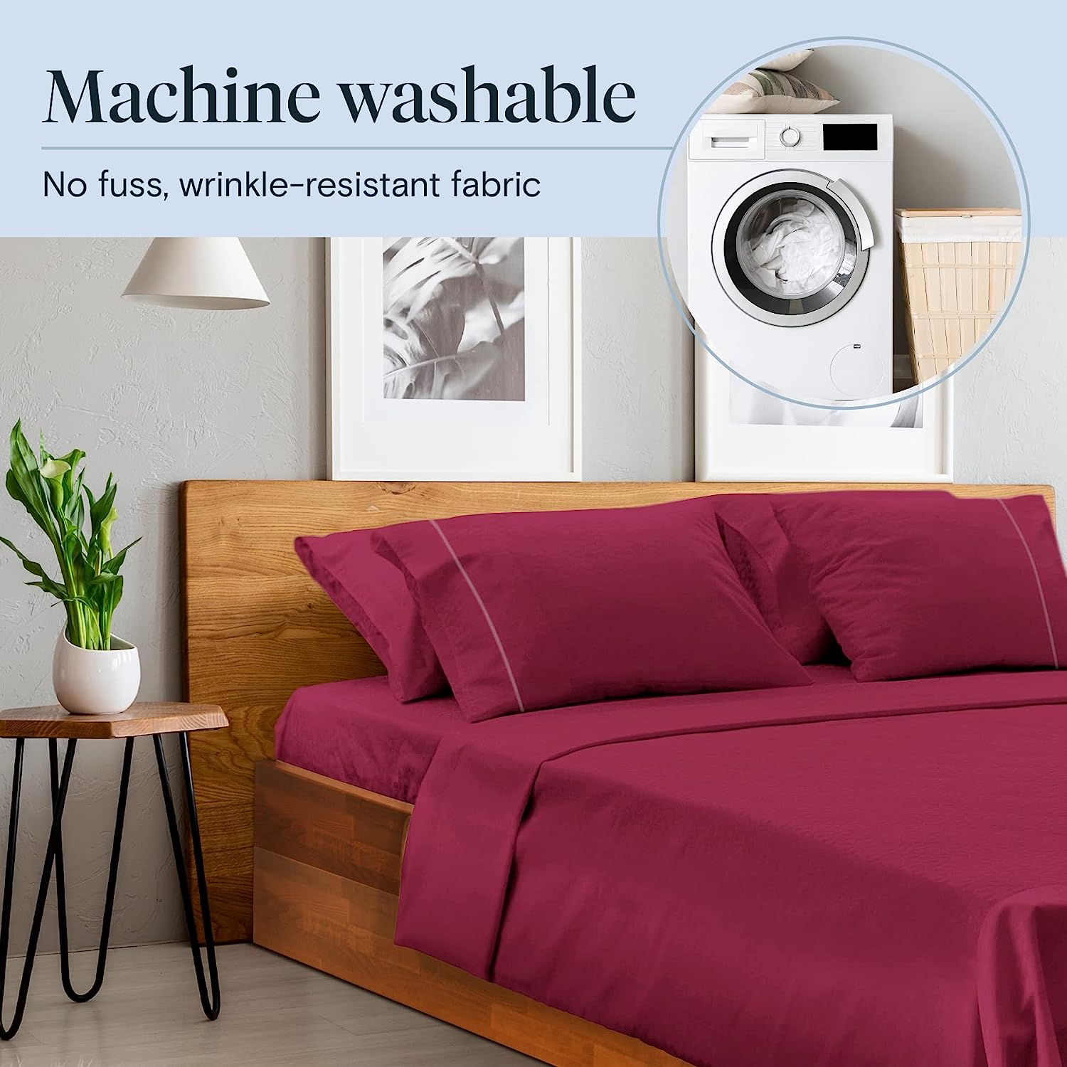 LuxClub 6 PC California King Size Sheet Set Bamboo Sheets Deep Pockets 18" Eco Friendly Wrinkle Free Cooling Sheets Machine Washable Hotel Bedding Silky Soft - Burgundy California King
