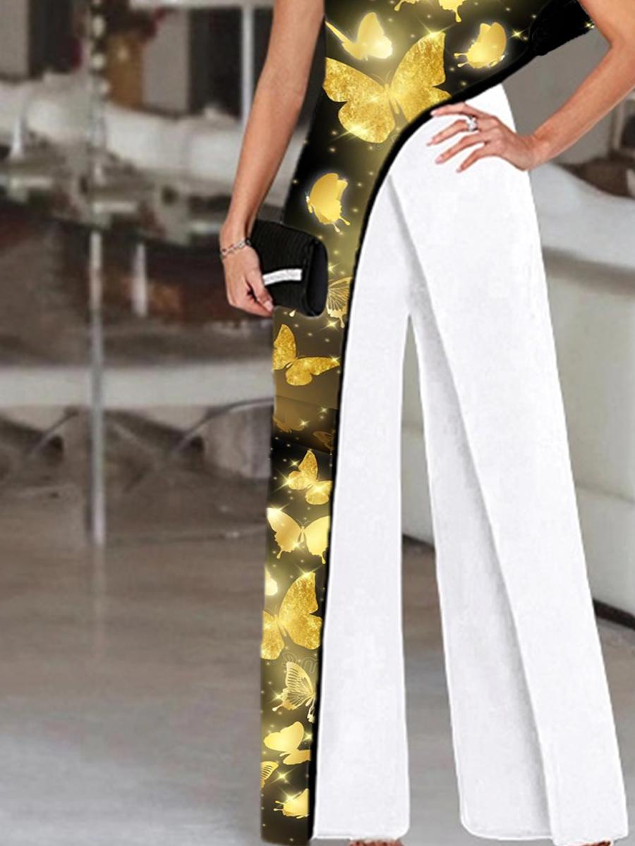 Women's Butterfly Gold Printed Jumpsuit