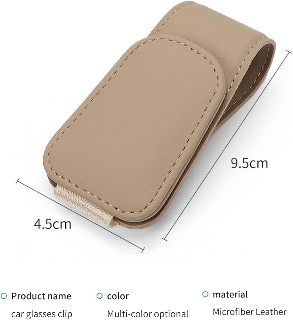 CHOSMOYI Magnetic Leather Sunglass Holder for Car, Sunglasses Clip for Car Visor, Auto Interior Accessories Universal for Different Size Eyeglasses (Beige)