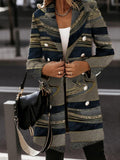 Fashion Art Print Button Coat Women
