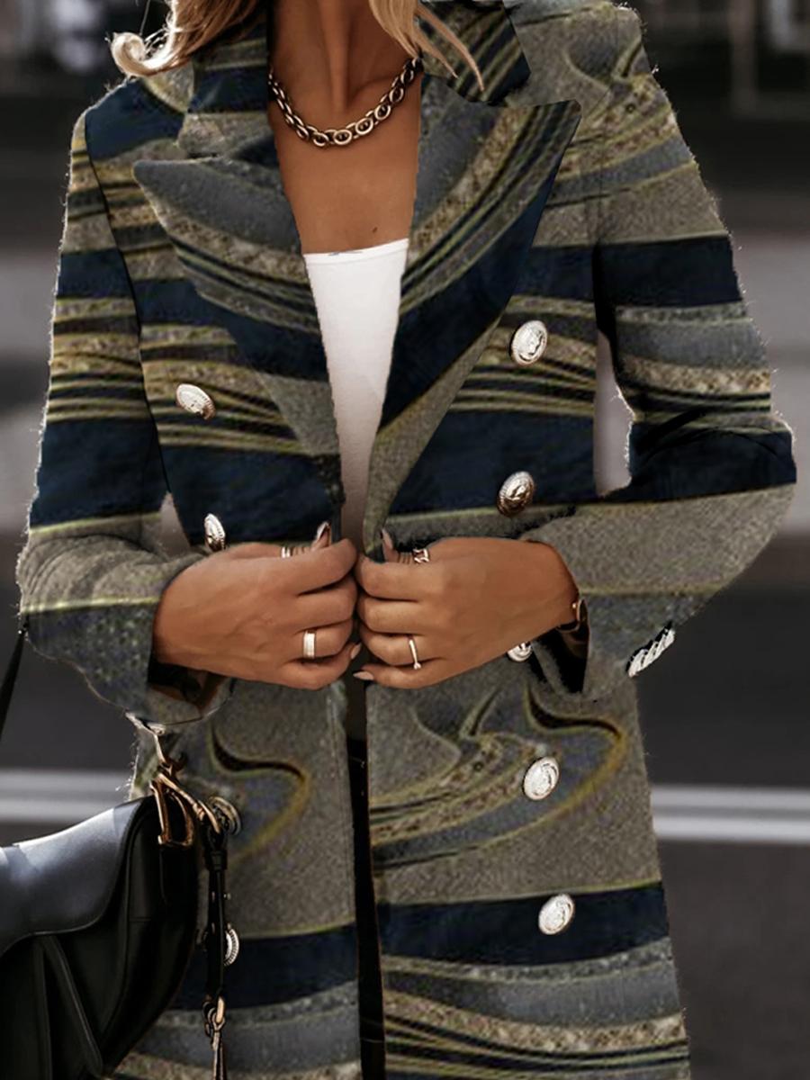 Fashion Art Print Button Coat Women