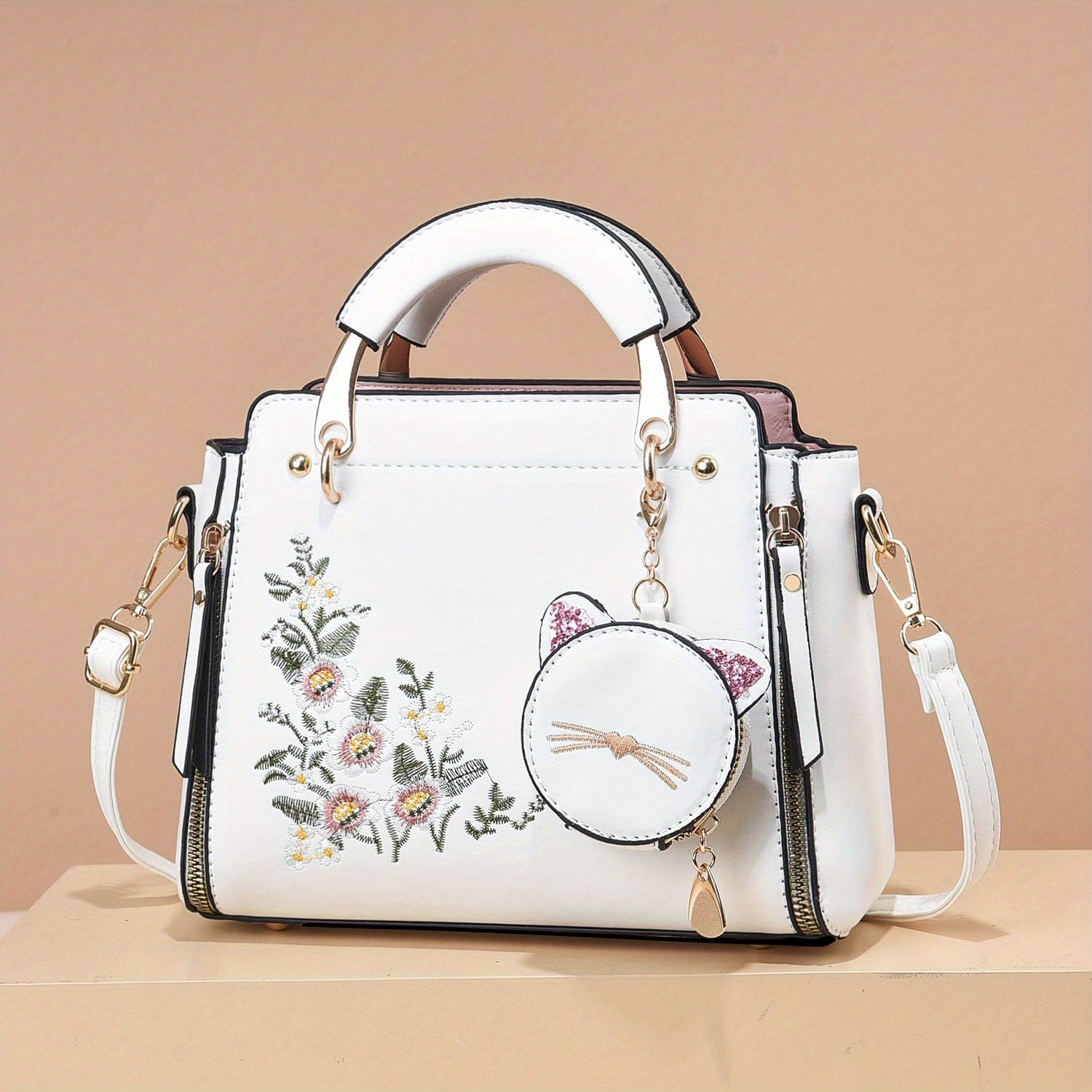 Letter Decor Hand Satchel Bag, Stylish Shoulder Zipper Bag With Mini Coin Purse, Crossbody Bag For Work
