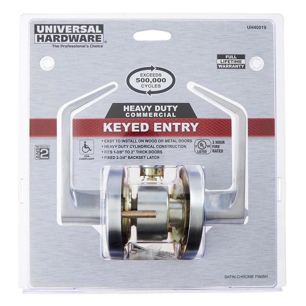 Commercial 2-3/4 in. Satin Chrome Heavy-Duty Keyed Entry Door Lever