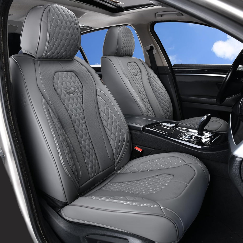Coverado Leather Seat Covers Full Set, 5 Seats Universal Seat Covers for Cars, Waterproof Luxury Leatherette Seat Cushions, Front and Rear Seat Protectors, Auto Seat Covers Fit for Most Vehicles Gray