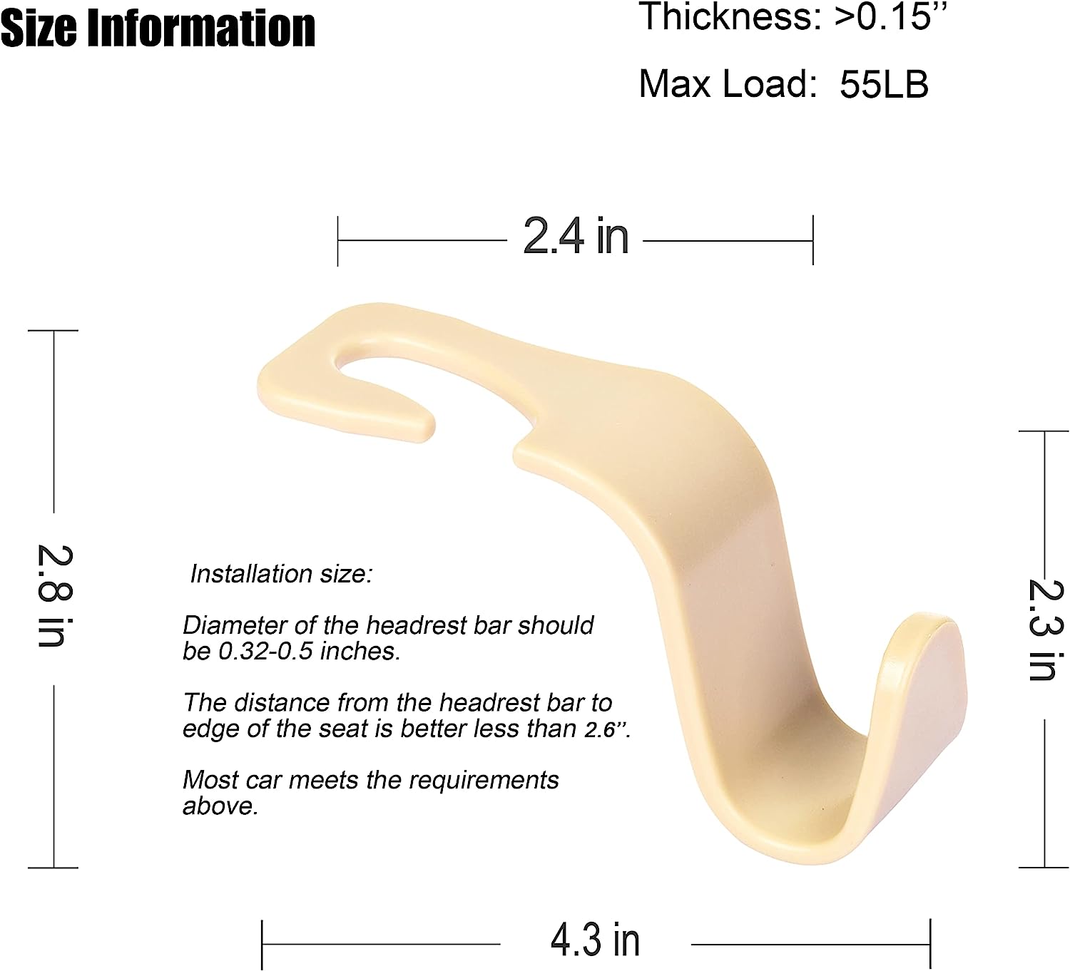 Amooca Universal Multifunctional Car Vehicle Headrest Hook, Organizer Hanger Storage Hook for Bag Purse Cloth Grocery (Beige Set of 4)