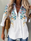 Casual Floral Print Lapel Buttons Long Sleeves Shirt