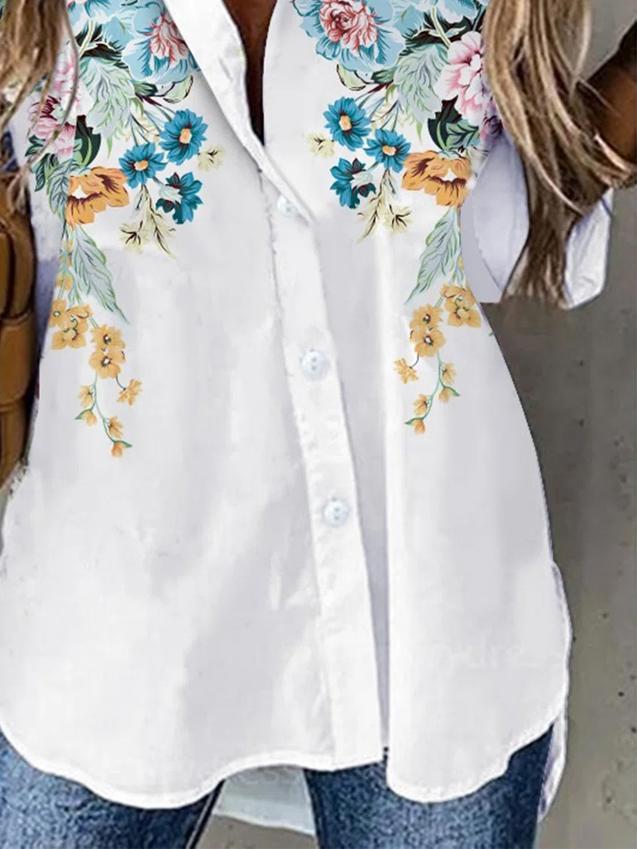 Casual Floral Print Lapel Buttons Long Sleeves Shirt