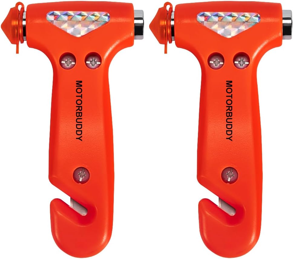 MOTORBUDDY 2-Pack Car Safety, Auto Emergency Escape Hammer with Window Breaker and Seat Belt Cutter, Striking Red Tool for Car Accidents