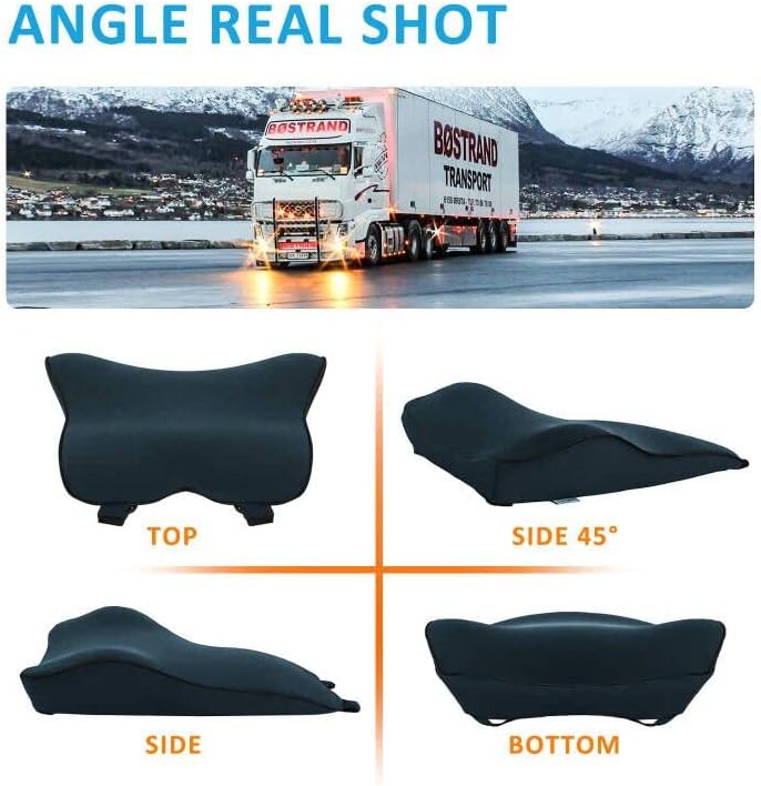Lumbar Support Pillow- Memory Foam Car Back Support for Driving Fatigue/Back Pain Relief - Dual Straps Better Fix The Back Support - Dark Gray