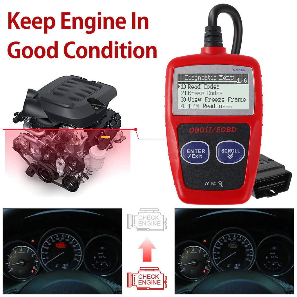 Car Fault Code Reader I/M Readiness Accurate Engine Diagnostic Scanner OBD2 Scanner Read And Erase Fault Code View Freeze Data CAN Diagnostic Tool