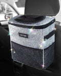 HOTOR 3 Gallons Car Trash Can, Ultra Large Capacity Car Organizer and Storage with Adjustable Straps &amp; Magnetic Snaps, Waterproof Car Accessory for Interior Car Stuff Storage, Sparkle White