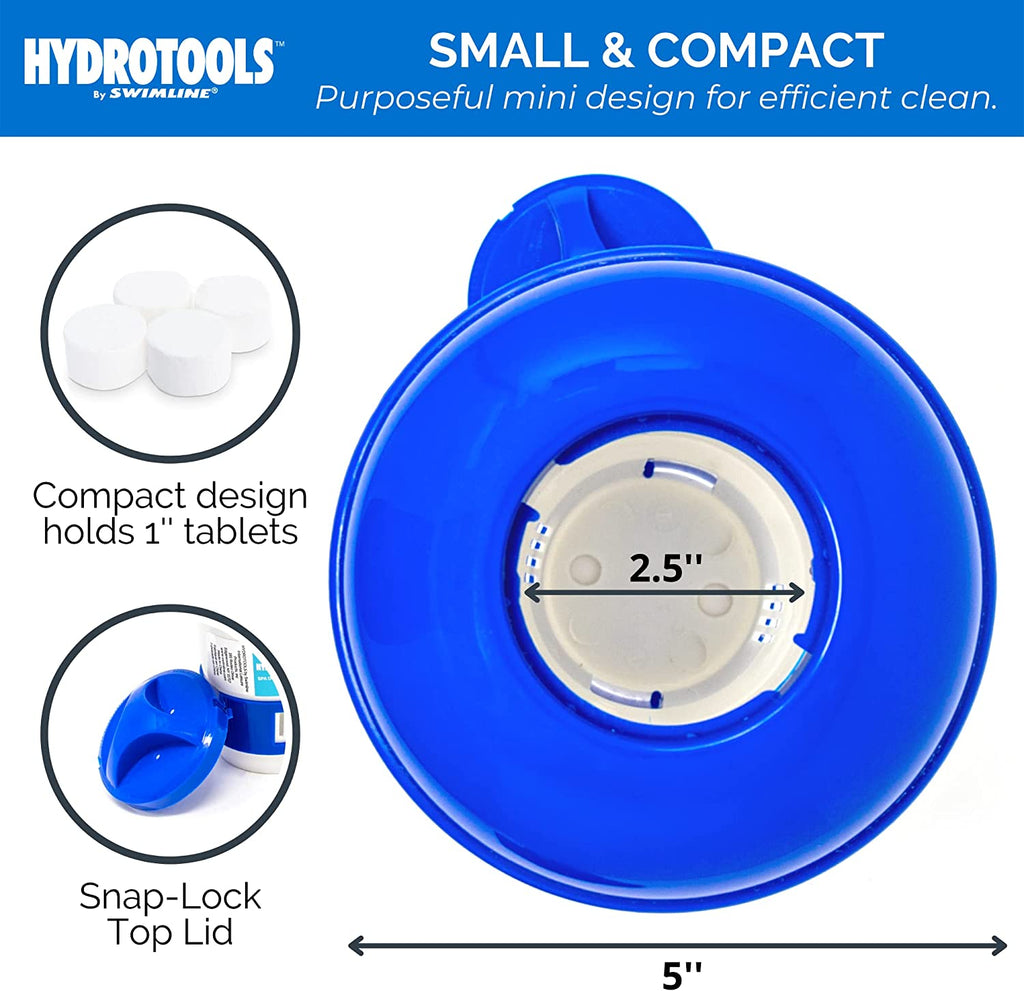 HYDROTOOLS BY SWIMLINE 8715 Mini Chemical Dispenser For Spas and Personal Pools| Compatible With Bromine &amp; Chlorine Supports 1’’ Tablets | Adjustable Control Ring For Customizable Flow Rate