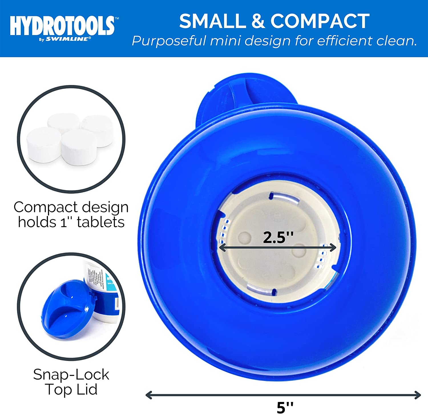 HYDROTOOLS BY SWIMLINE 8715 Mini Chemical Dispenser For Spas and Personal Pools| Compatible With Bromine &amp; Chlorine Supports 1’’ Tablets | Adjustable Control Ring For Customizable Flow Rate