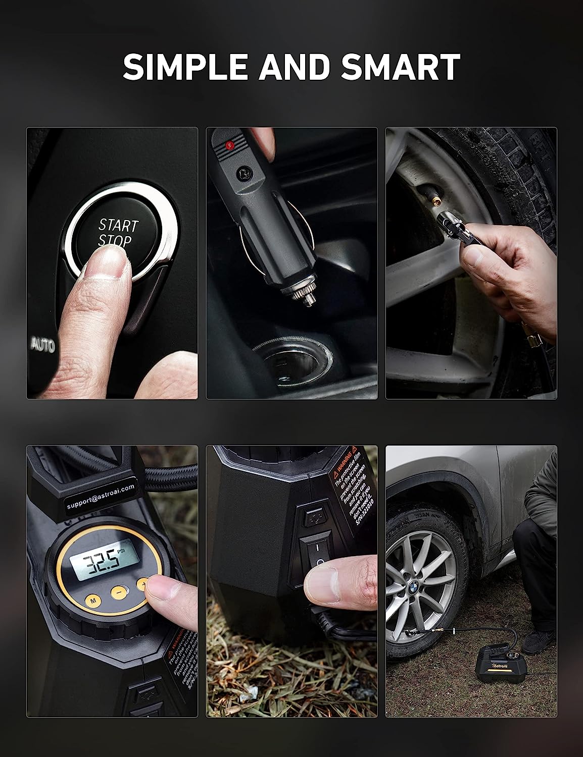 AstroAI Tire Inflator Portable Air Compressor Air Pump for Car Tires - Car Accessories, 12V DC Auto Tire Pump with Digital Pressure Gauge, 100PSI with Emergency LED Light for Car, Bicycle, Balloons