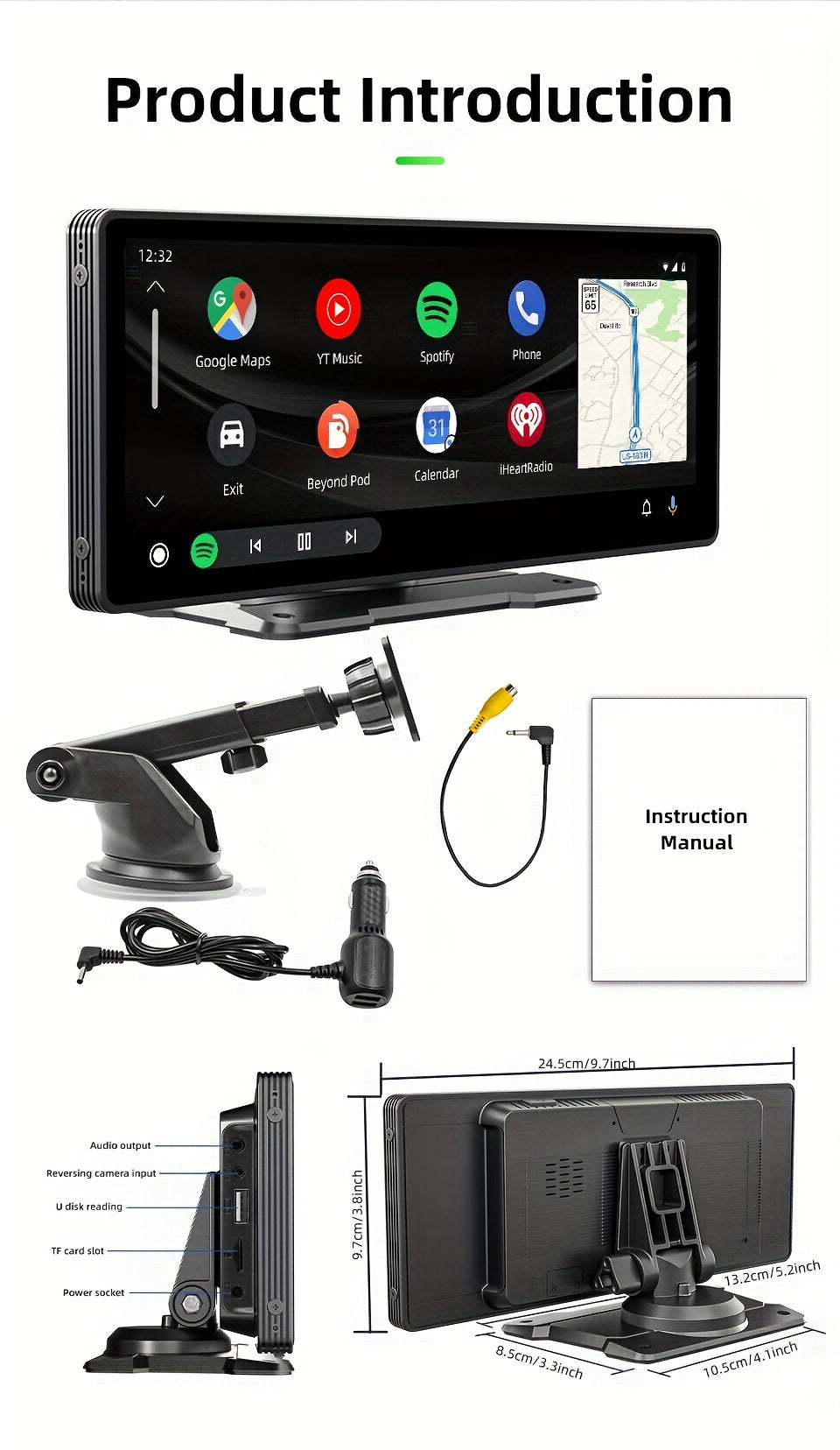 Wireless Car Stereo, 10.26" IPS Touch Portable For Audio Car Radio Receiver Android Auto ,Car Multimedia Player