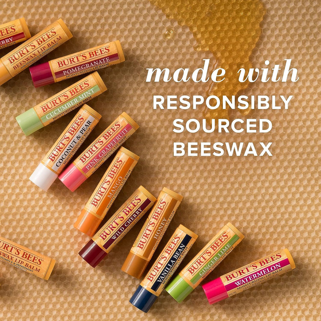Burt's Bees Lip Balm, Moisturizing Lip Care, All Natural, Original Beeswax with Vitamin E &amp; Peppermint Oil -Pomegranate (2 Pack)