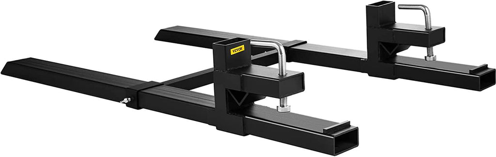 Mophorn Pallet Forks 33.5" 2000 Lbs Max, Clamp On Tractor Bucket Forks with Adjustable Stabilizer Bar, Heavy Duty Front Loader Forks 46.9" Total Length, Fork Attachment for Skid Steer,Loader Bucket
