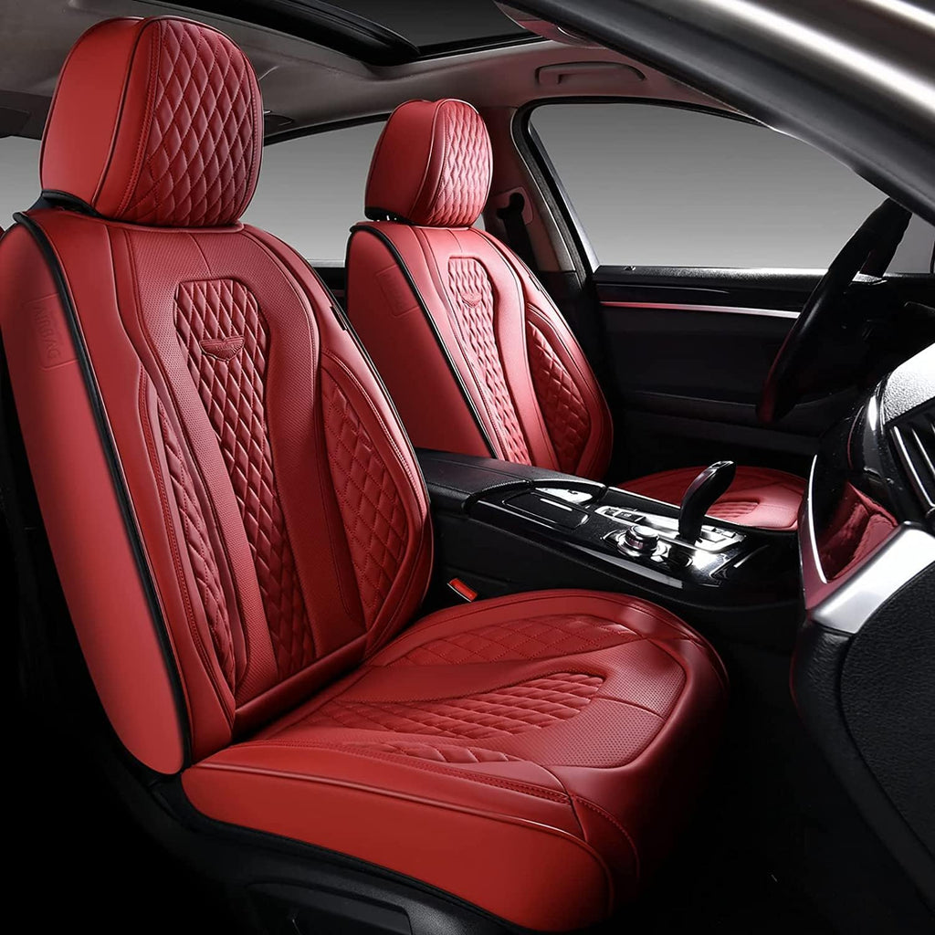 Coverado Leather Seat Covers Full Set, 5 Seats Universal Seat Covers for Cars, Waterproof Luxury Leatherette Seat Cushions, Front and Rear Seat Protectors, Auto Seat Covers Fit for Most Vehicles Red