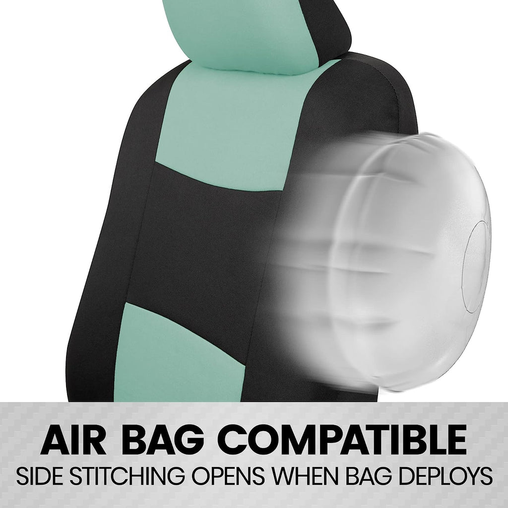 BDK PolyPro Car Seat Covers Full Set in Mint on Black – Front and Rear Split Bench Seat Covers for Cars, Easy to Install Car Seat Cover Set, Car Accessories for Auto Trucks Van SUV