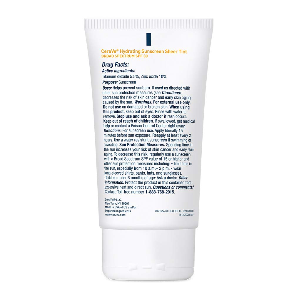 CeraVe Tinted Sunscreen with SPF 30 | Hydrating Mineral Sunscreen With Zinc Oxide &amp; Titanium Dioxide | Sheer Tint for Healthy Glow | 1.7 Fluid Ounce