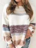 Round Neck Striped Print Loose Casual Women'S Sweater
