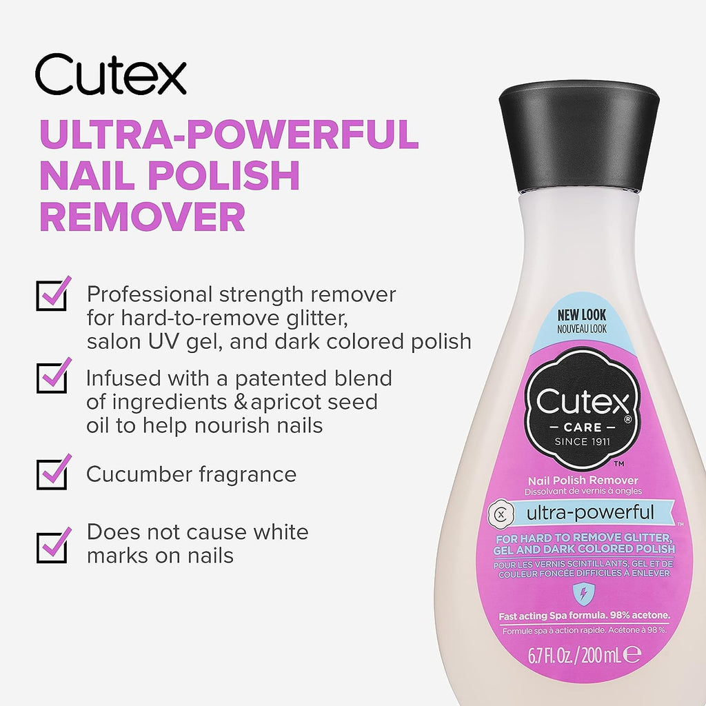Cutex Gel Nail Polish Remover, Ultra-Powerful &amp; Removes Glitter and Dark Colored Paints, Paraben Free, 6.76 Fl Oz