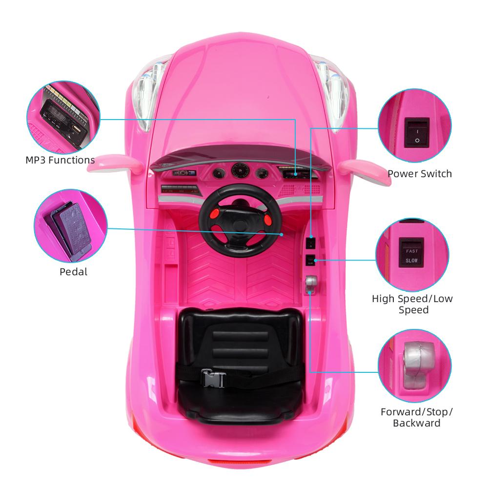 Electric Cars for Boys Girls Christmas Gifts, 12V Power Wheels for Kids Toddler 3-7, Battery-Powered Ride On Truck Car RC Toy, Safe Ride On Toys for Christmas Gifts, 3 Speeds, LED Lights, Pink, Q7352