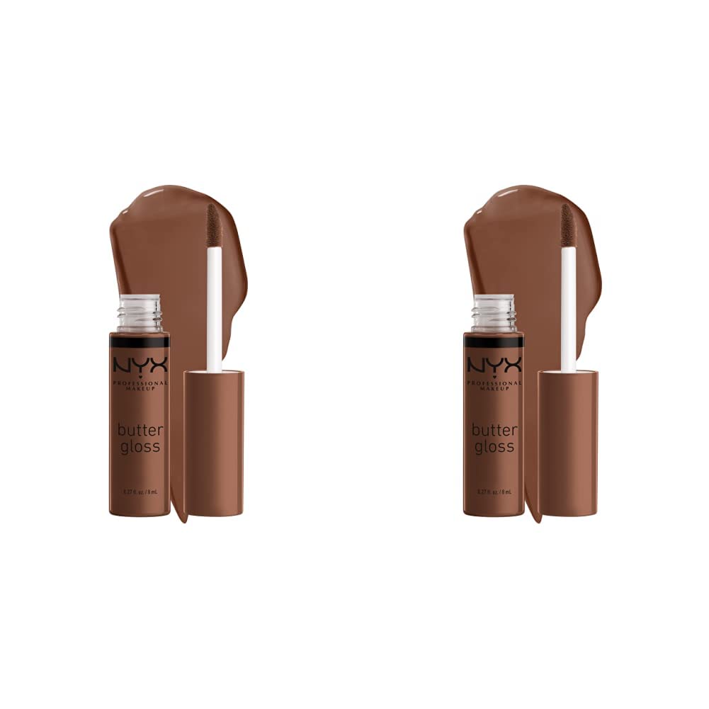 NYX PROFESSIONAL MAKEUP Butter Gloss Brown Sugar, Non-Sticky Lip Gloss - Fudge Me (Warm Brown) (Pack of 2)