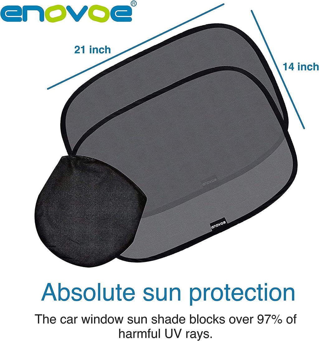 Enovoe Car Window Shade for Baby - (4 Pack) - Medium - 19" x 12" - Cling Car Sun Shade for Windows - Sun, Glare and UV Rays Protection for Your Child - Car Window Shades for Side Window