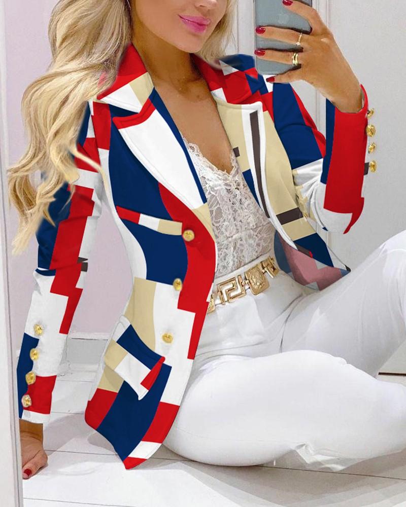 Fashion Geometric Texture Print Suit