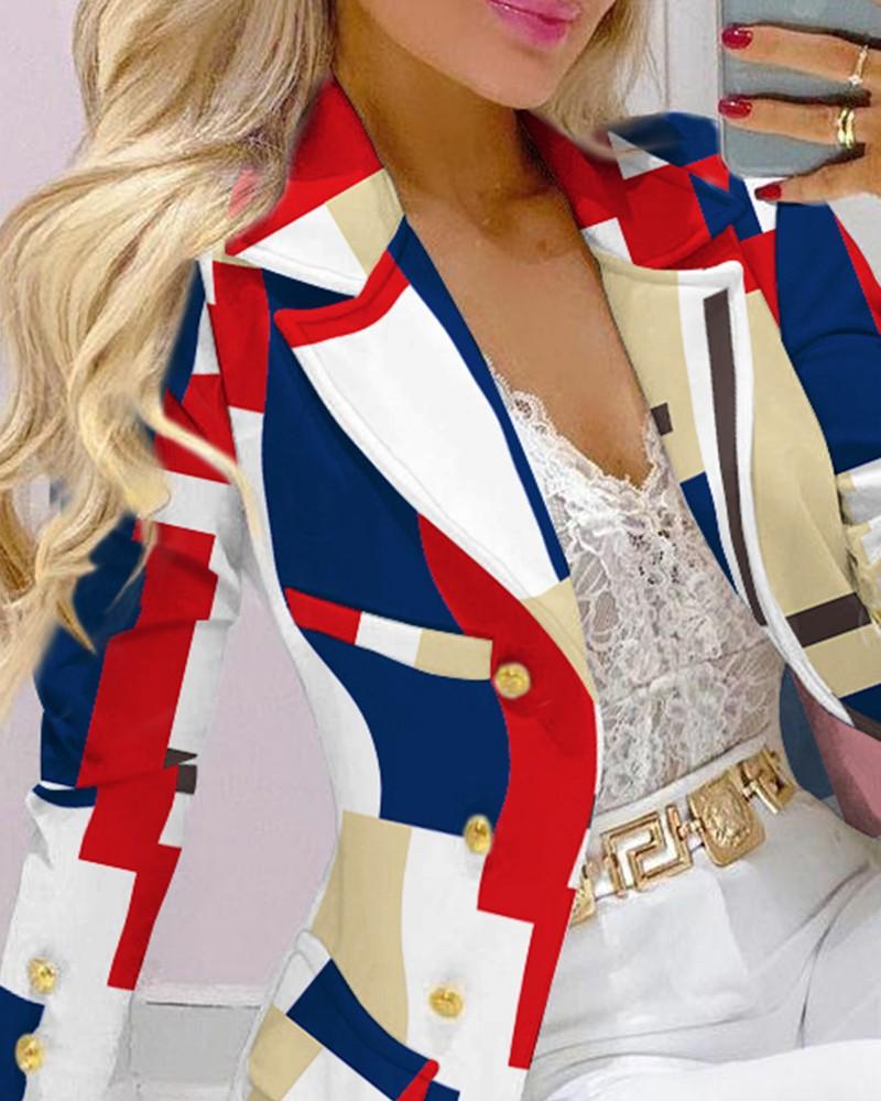 Fashion Geometric Texture Print Suit