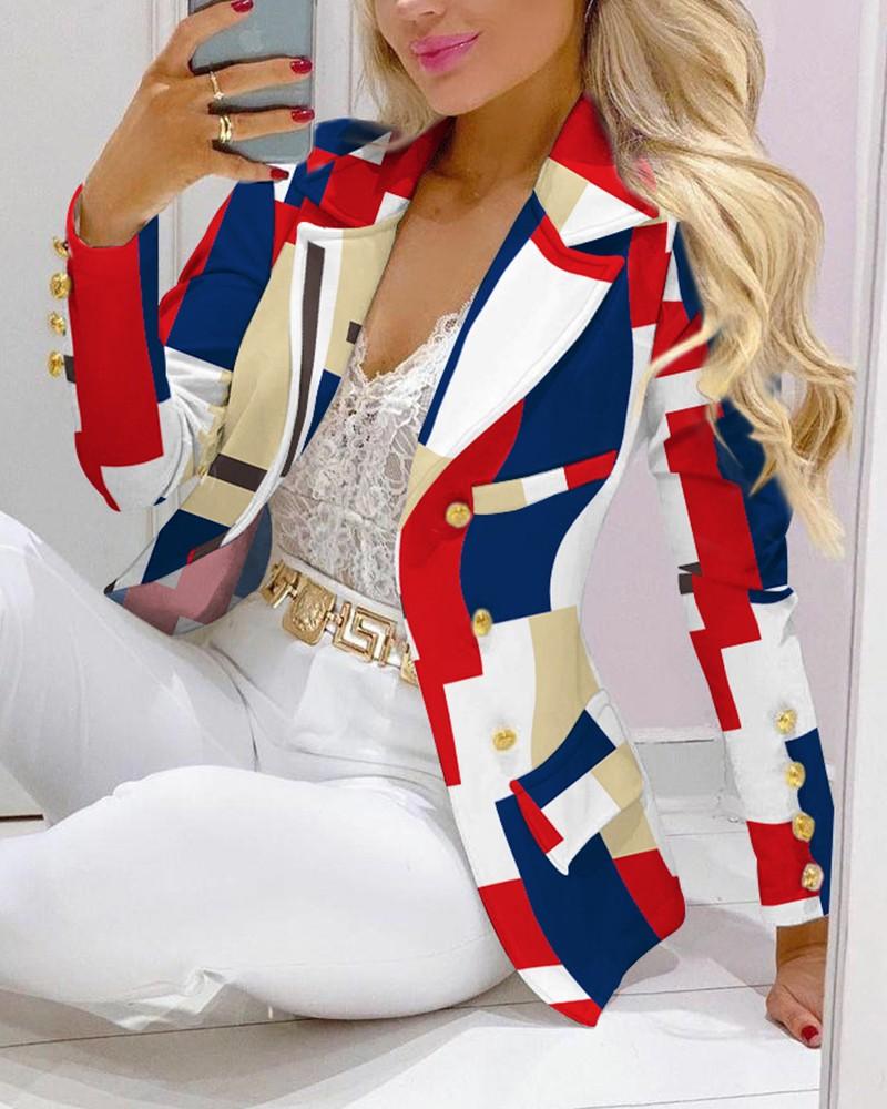 Fashion Geometric Texture Print Suit