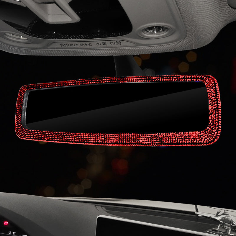 Car Rearview Mirror Cover, Interior Universal Auto Rear View Mirror Bling Rhinestone Luxury Surface Mirror Cover Auto Accessories