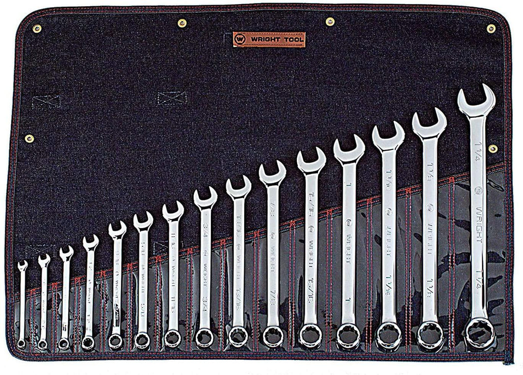 Wright Tool 915 Full Polish 12 Pt Combination Wrench Set 5/16"-1-1/4" -15-Piece