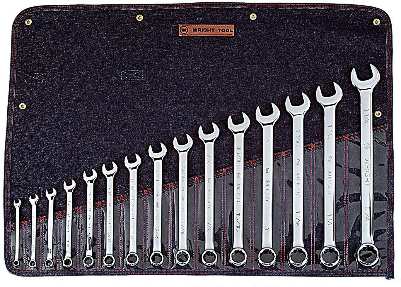 Wright Tool 915 Full Polish 12 Pt Combination Wrench Set 5/16"-1-1/4" -15-Piece