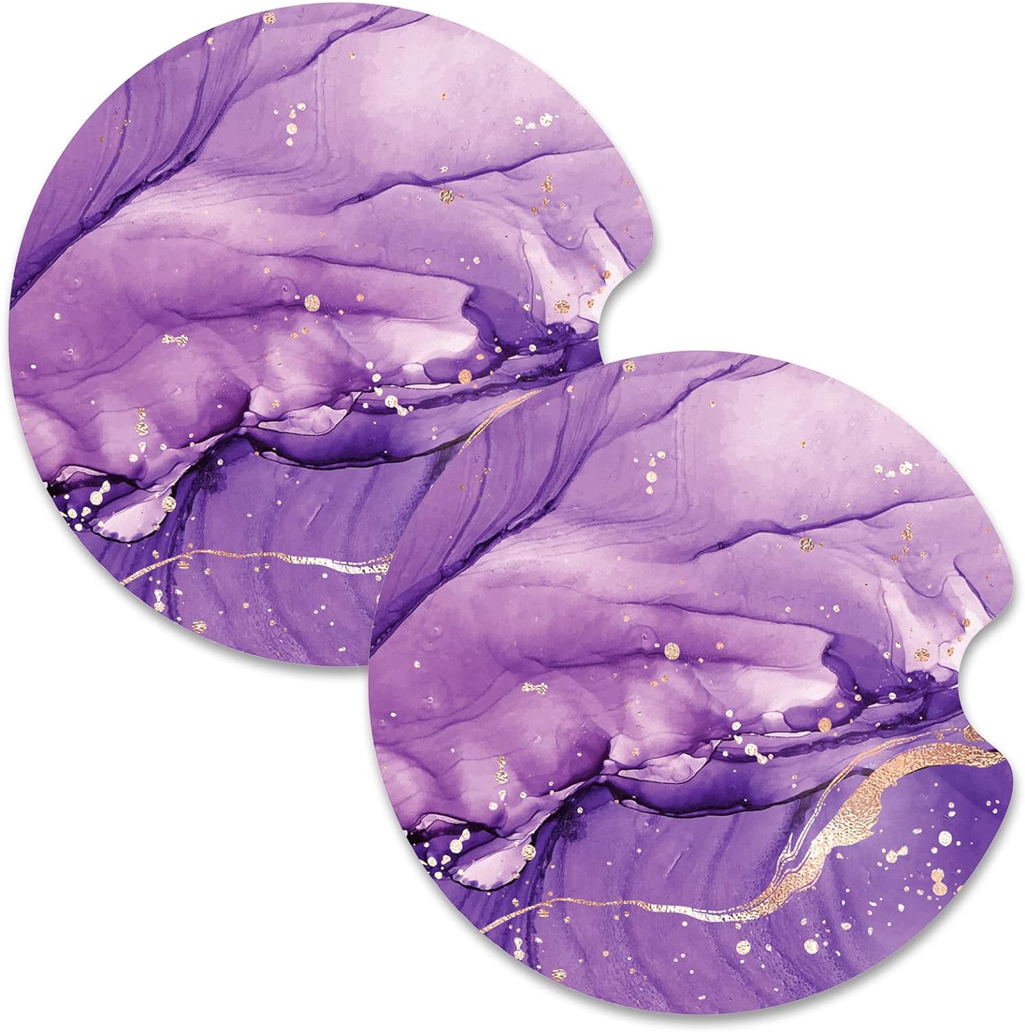Nipichsha Car Cup Holder Coasters, Car Coasters for Cup Holders, 2 Pack Anti Slip Insert Coasters, Rubber Car Cup Mat with A Finger Notch, Cute Car Interior Accessories for Women Men (Purple Marble)