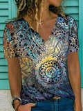 Women  Print Turtleneck V-neck T-shit
