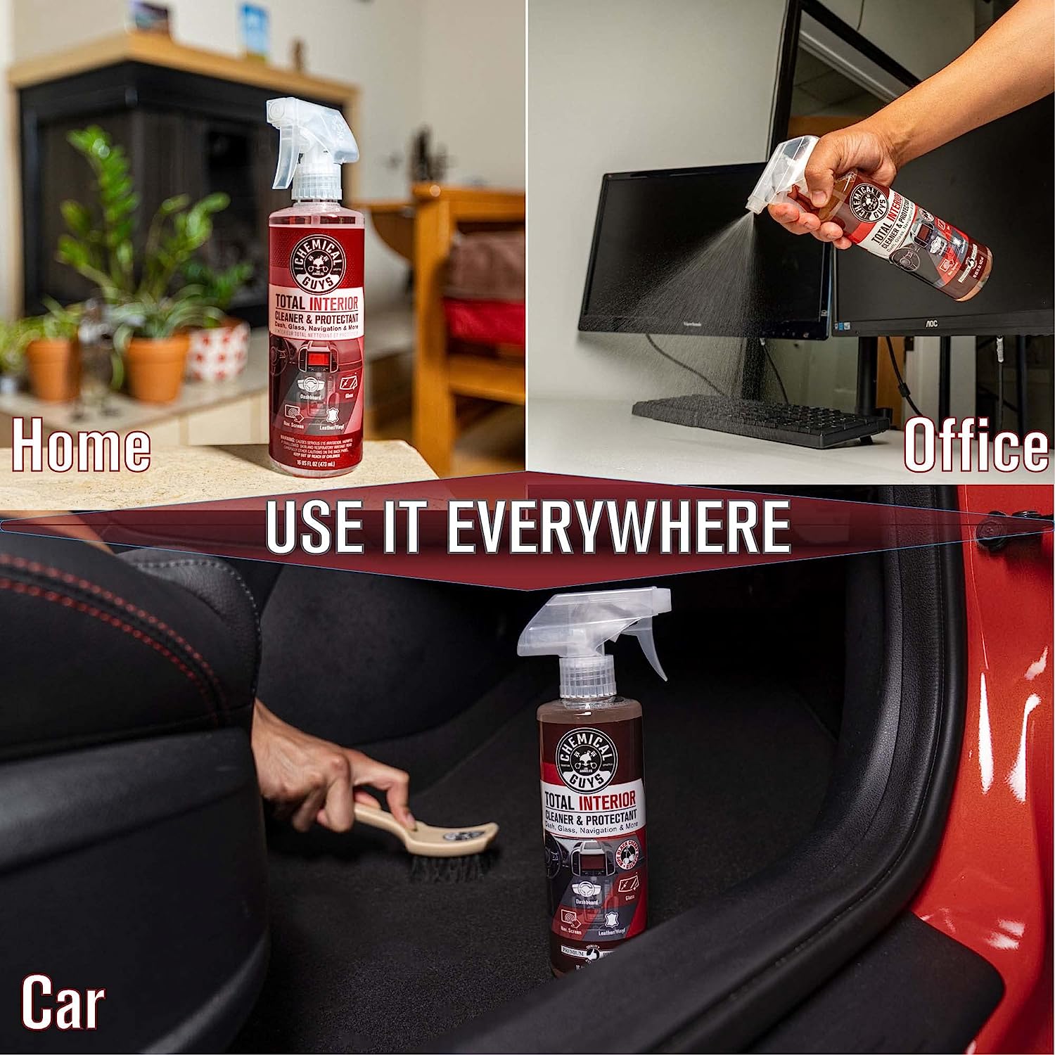 Chemical Guys SPI22516 Total Interior Cleaner &amp; Protectant (Safe on Dash, Leather, Vinyl, Plastics, Trim, Glass, Fabric &amp; More), 16 fl oz (Black Cherry Scent)