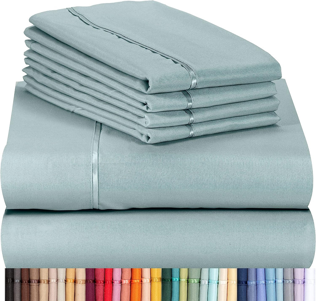 LuxClub 6 PC Queen Sheet Set Bamboo Sheets Deep Pockets 18" Eco Friendly Wrinkle Free Cooling Sheets Machine Washable Hotel Bedding Silky Soft - Light Teal Queen