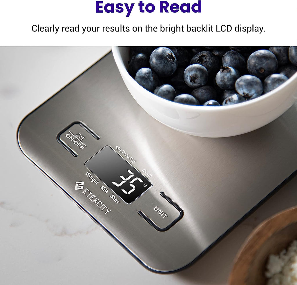 Etekcity Food Kitchen Scale, Digital Grams and Ounces for Weight Loss, Baking, Cooking, Keto and Meal Prep, LCD Display, Medium, 304 Stainless Steel