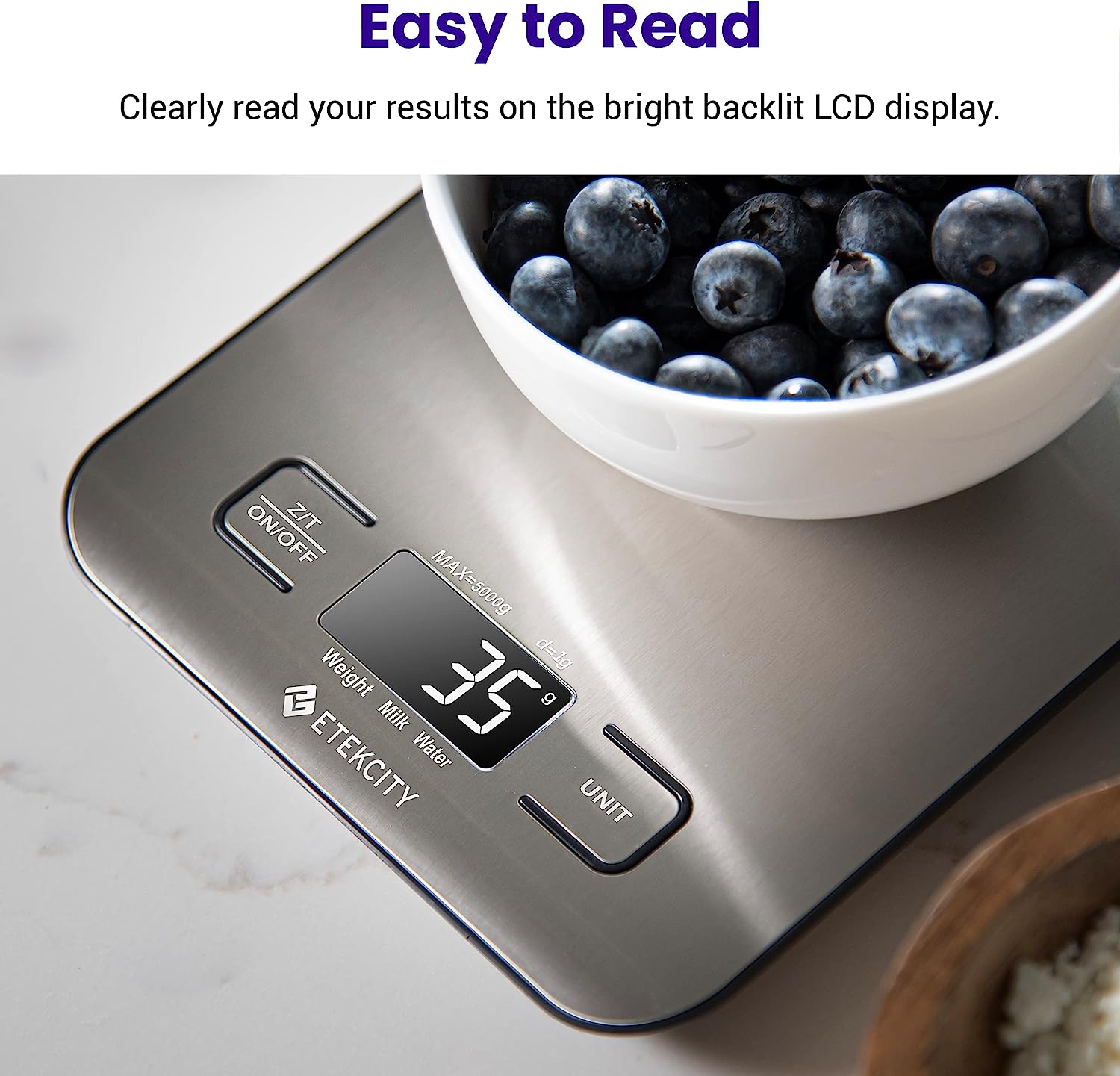 Etekcity Food Kitchen Scale, Digital Grams and Ounces for Weight Loss, Baking, Cooking, Keto and Meal Prep, LCD Display, Medium, 304 Stainless Steel