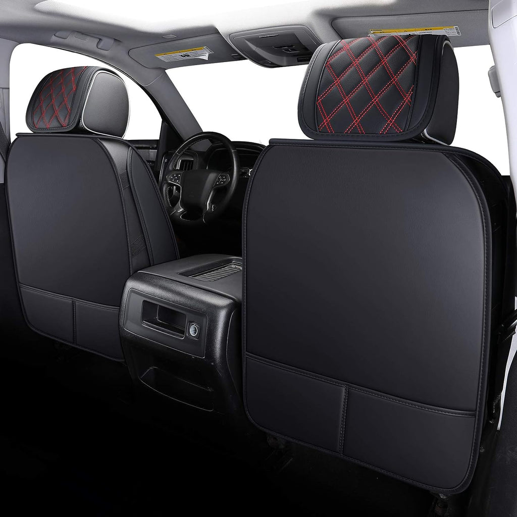 Aierxuan Seat Covers for Cars Full Set Chevy Silverado GMC Sierra Trail Boss Z71 Pickup 2007-2024 1500 2500HD 3500HD Crew Double Extended Cab Waterproof Leather (Full Set, Black-Red)