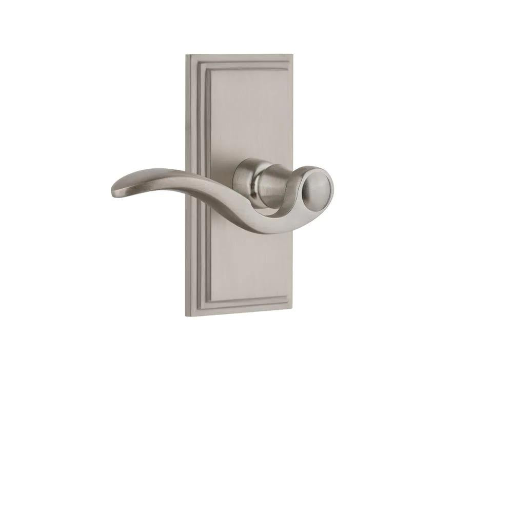 Carre Plate 2-3/4 in. Backset Satin Nickel PassaHall/Closet with Bellagio Door Lever - Left Handed