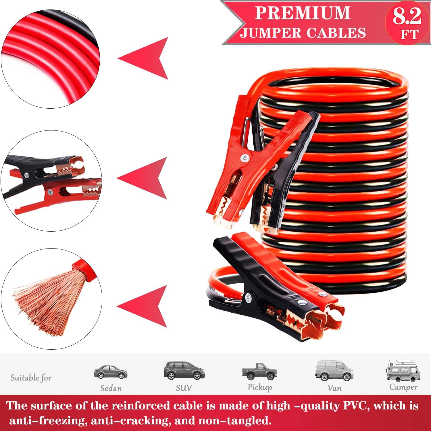 LIANXIN Roadside Emergency Car Kit-Safety Car Kit Car Emergency Kit with Jumper Cables Roadside Assistance Kit, Tow Rope, Safety Hammer, Reflective Warning Triangle,Car Tool Kit