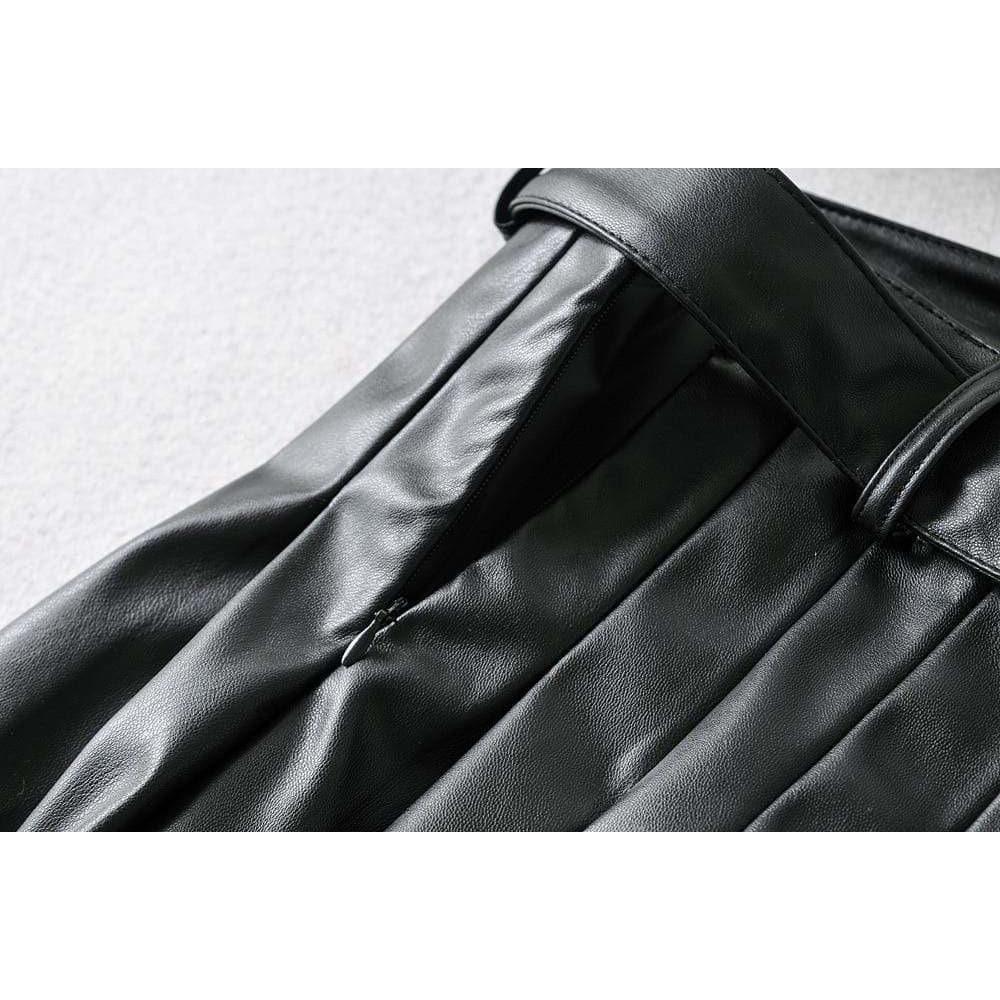 pleated leather mini skirt with belt