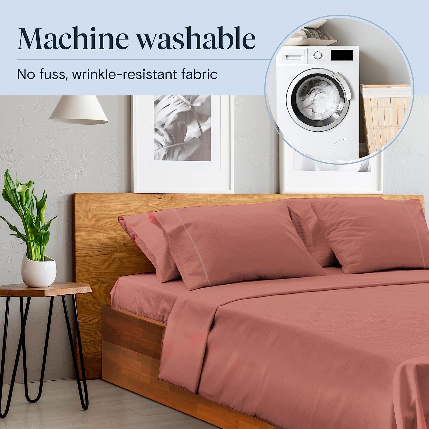 LuxClub 6 PC Queen Sheet Set Bamboo Sheets Deep Pockets 18" Eco Friendly Wrinkle Free Cooling Sheets Machine Washable Hotel Bedding Silky Soft - Salmon Pink Queen