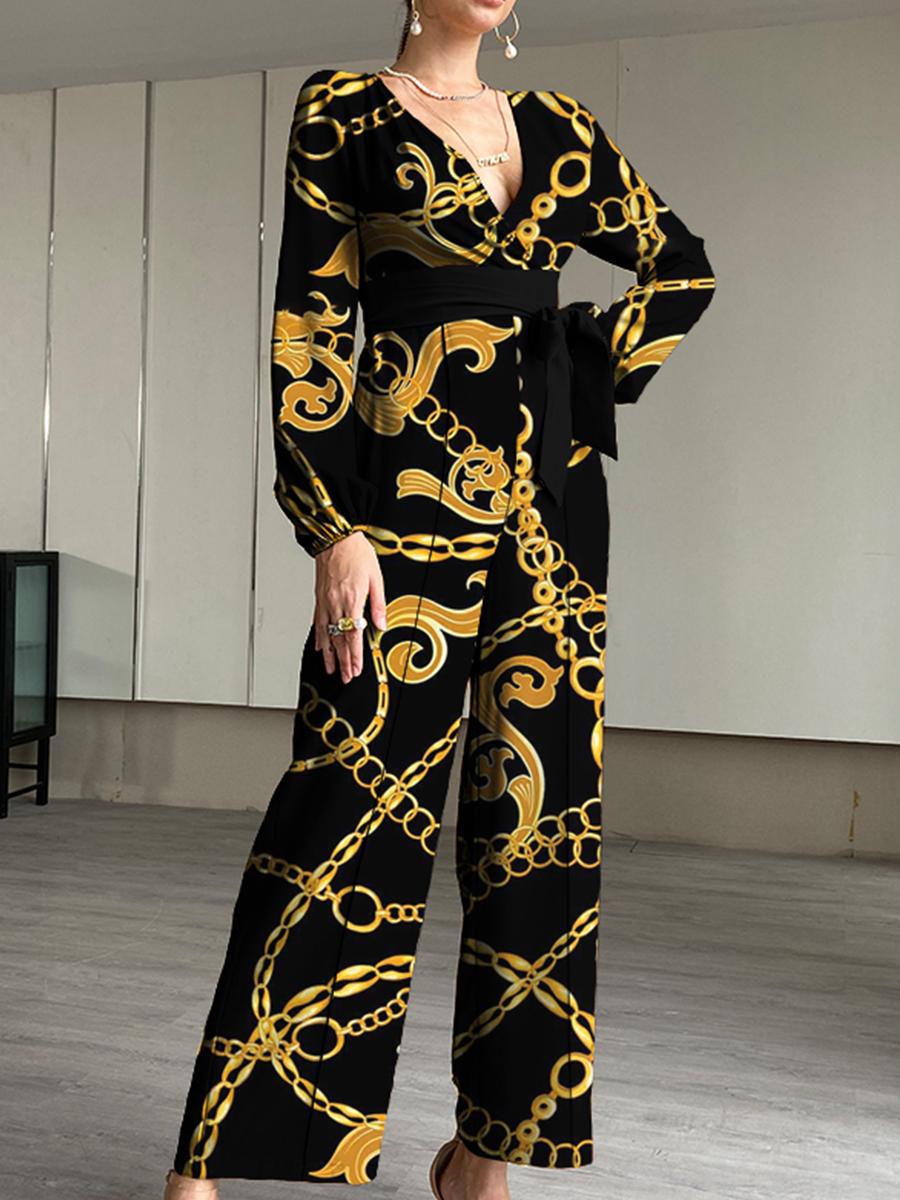 Women's Fashion Simple Metal Chain Print Jumpsuit