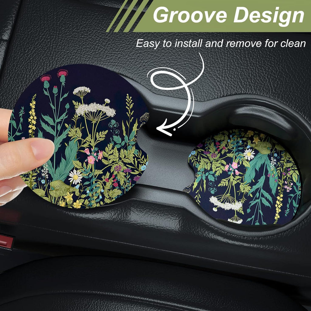 Nipichsha Car Cup Holder Coasters, Car Coasters for Cup Holders, 2 Pack Universal Anti Slip Insert Coasters, Rubber Car Cup Mat with A Finger Notch, Cute Car Interior Accessories for Women(Dandelion)