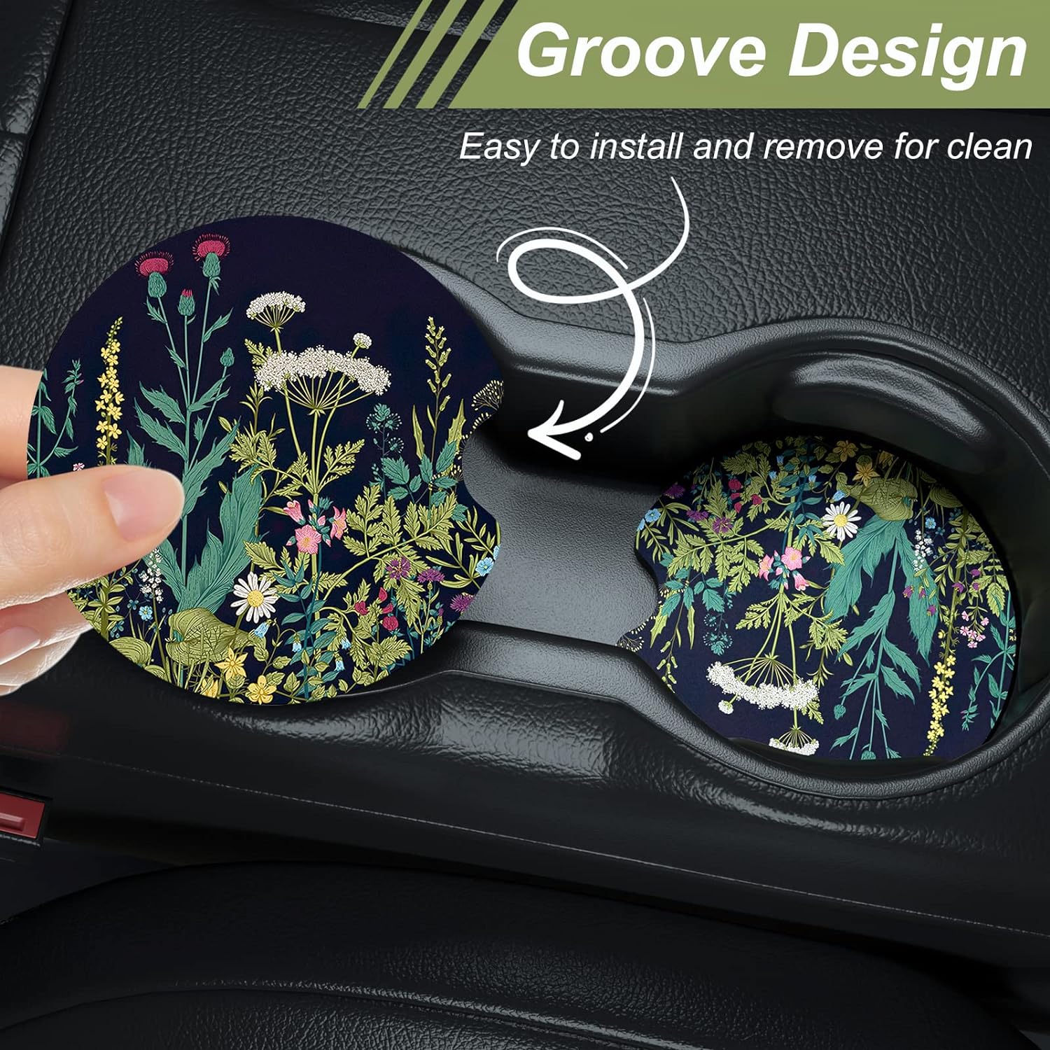 Nipichsha Car Cup Holder Coasters, Car Coasters for Cup Holders, 2 Pack Universal Anti Slip Insert Coasters, Rubber Car Cup Mat with A Finger Notch, Cute Car Interior Accessories for Women(Dandelion)