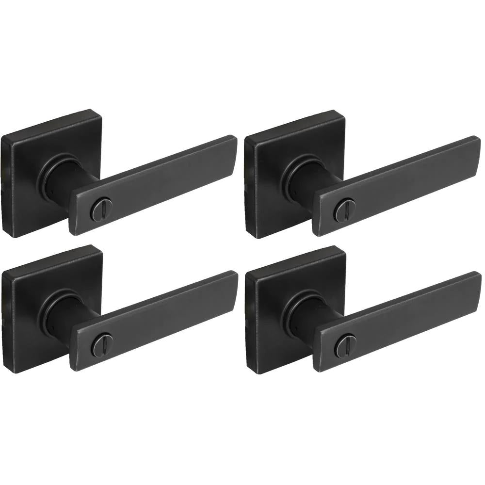 WestMatte Black Bed and Bath Door Lever with Square Rose (4-Pack)